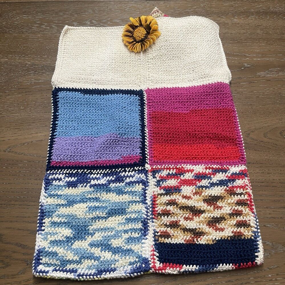 Boho Patchwork Sunflower Knit Bag Large Multicolo… - image 4